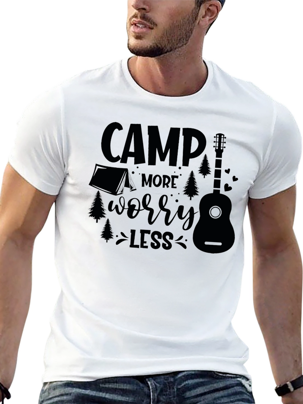 Camp More Worry Less Black Graphic T-Shirt
