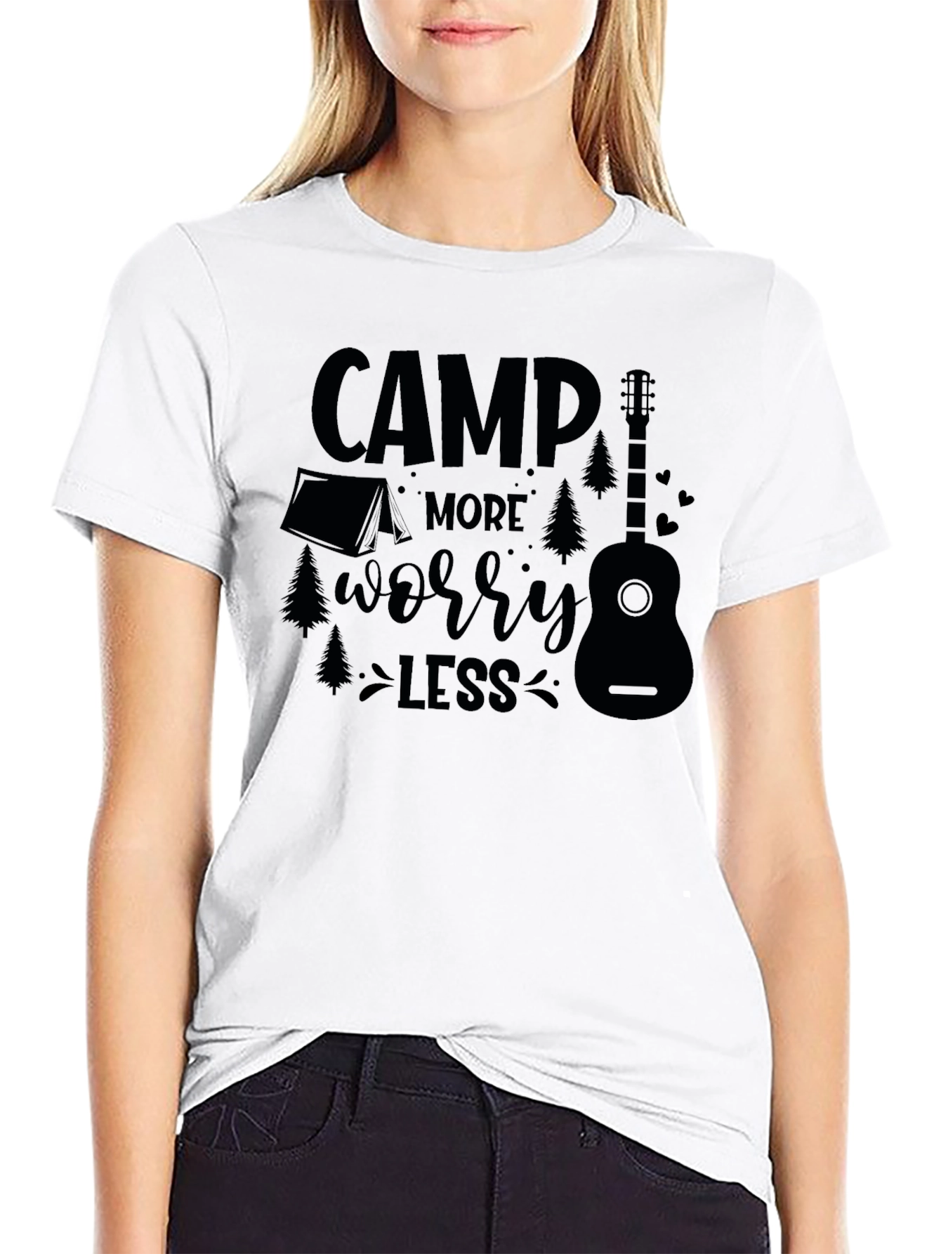 Camp More Worry Less Black Graphic T-Shirt
