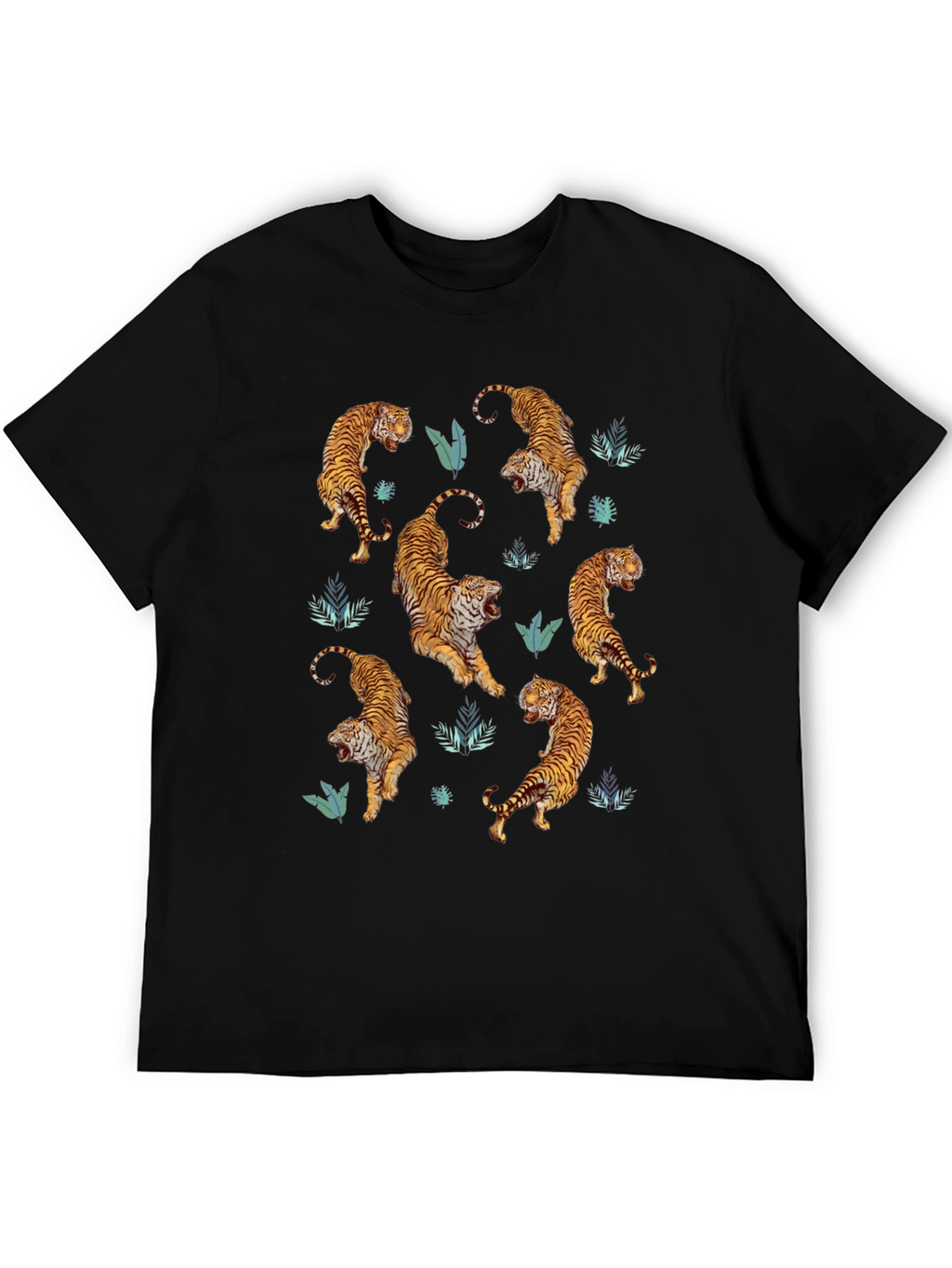 Tiger Print Mens Black Graphic Tee