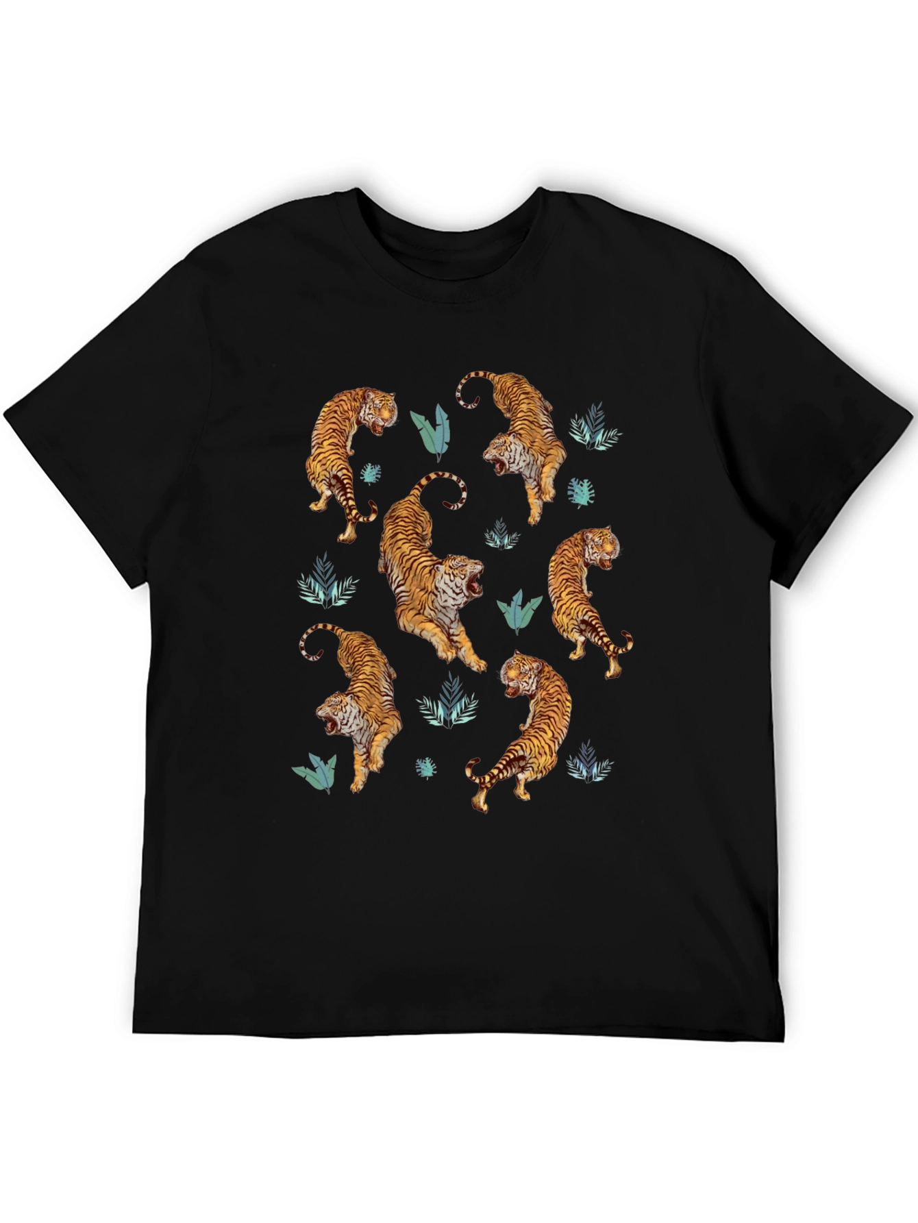 Tiger Print Mens Black Graphic Tee
