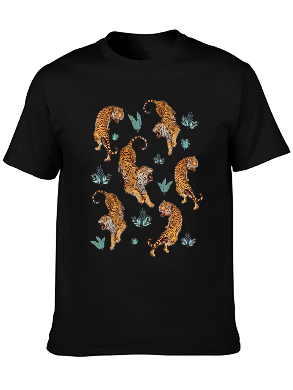 Tiger Print Mens Black Graphic Tee