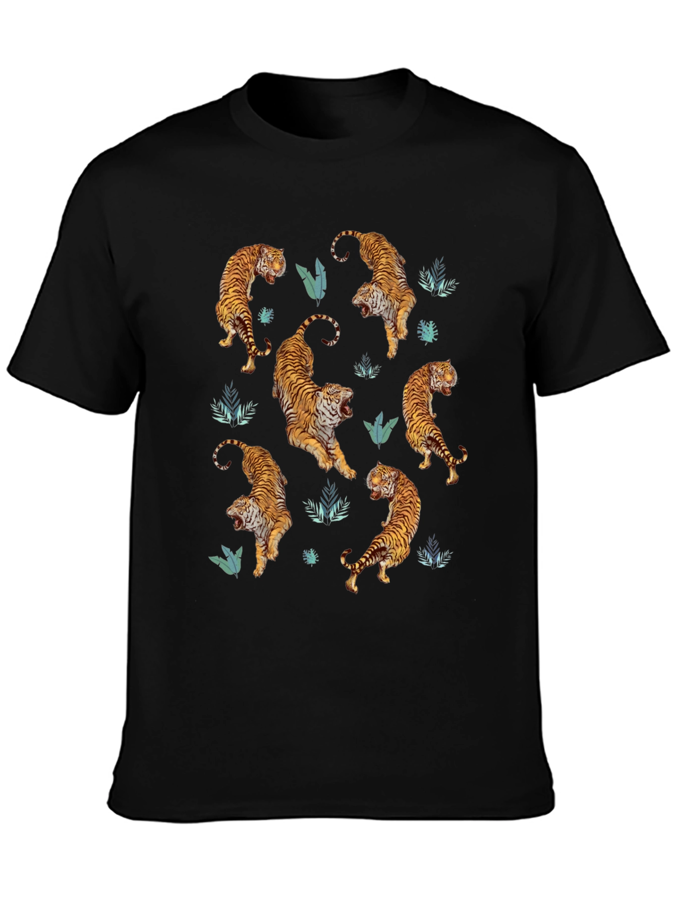 Tiger Print Mens Black Graphic Tee