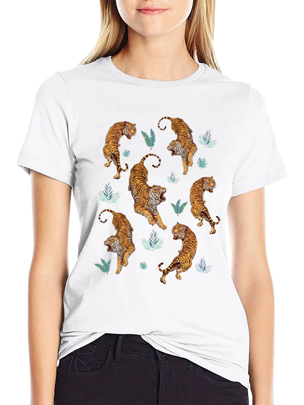Tiger Print Mens Black Graphic Tee