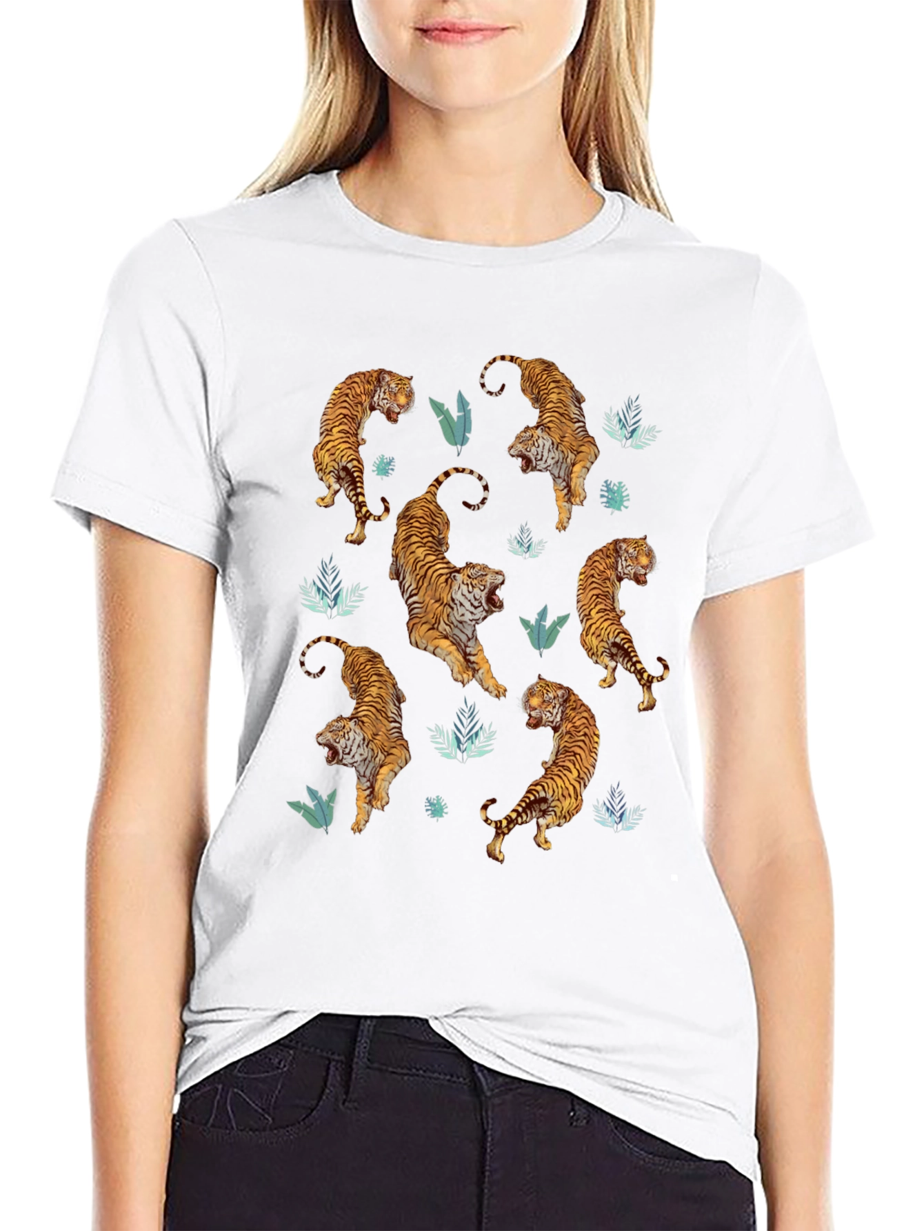 Tiger Print Mens Black Graphic Tee