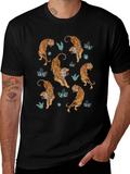 Tiger Print Mens Black Graphic Tee