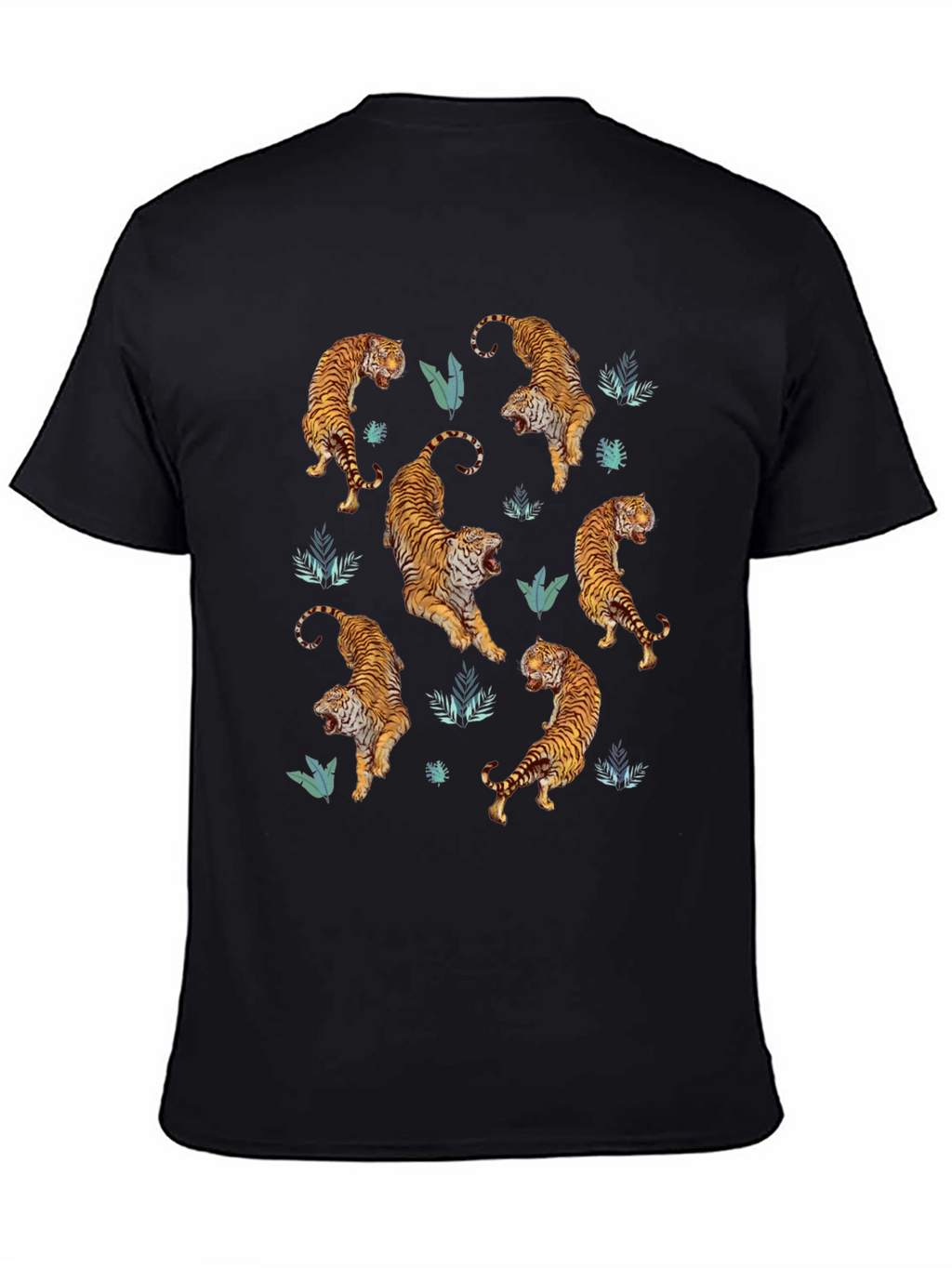 Tiger Print Mens Black Graphic Tee