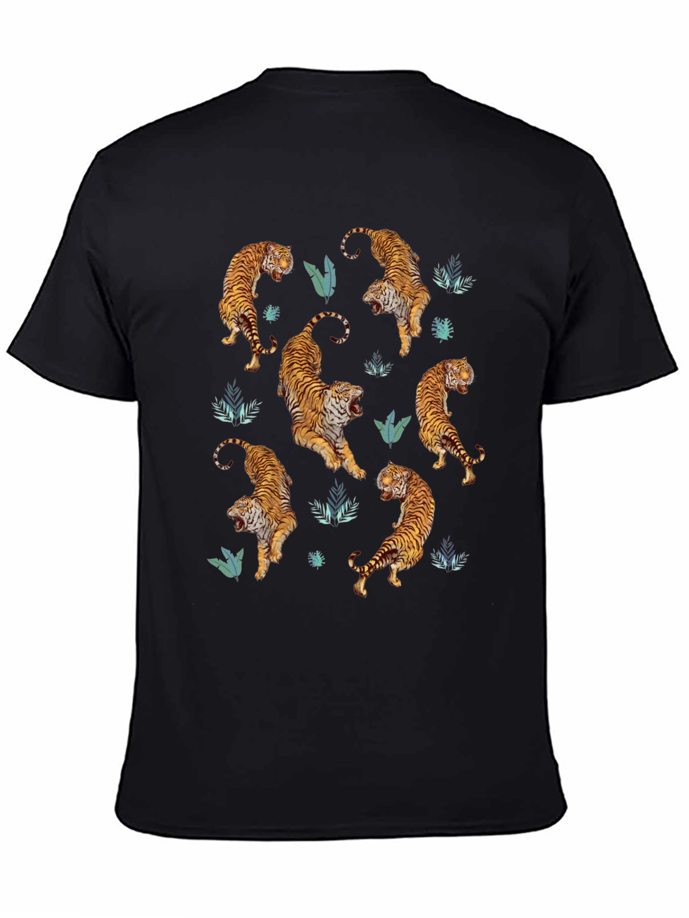 Tiger Print Mens Black Graphic Tee