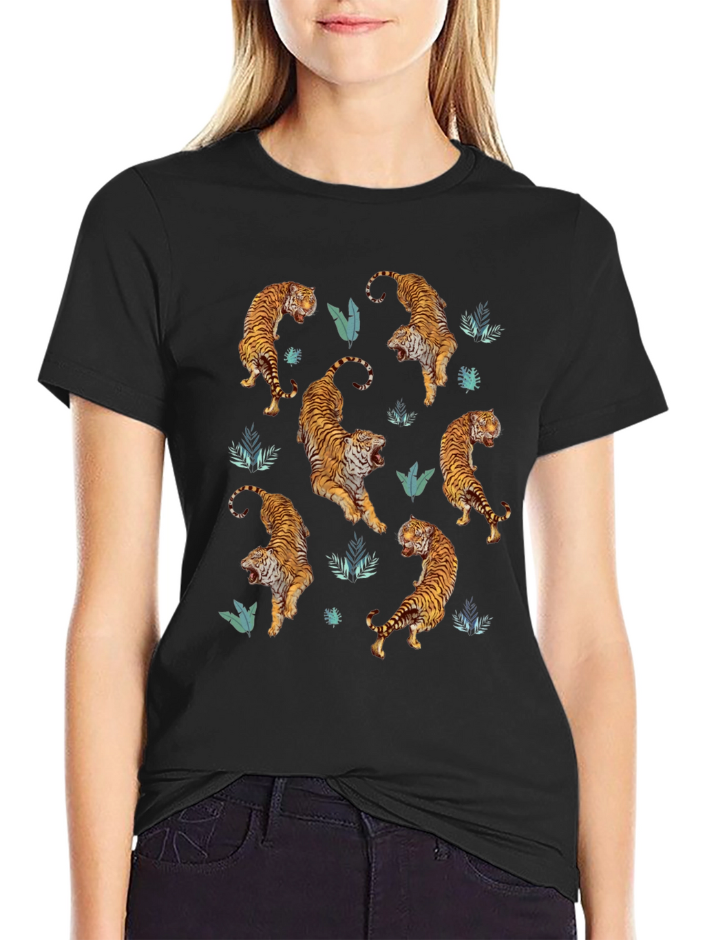 Tiger Print Mens Black Graphic Tee