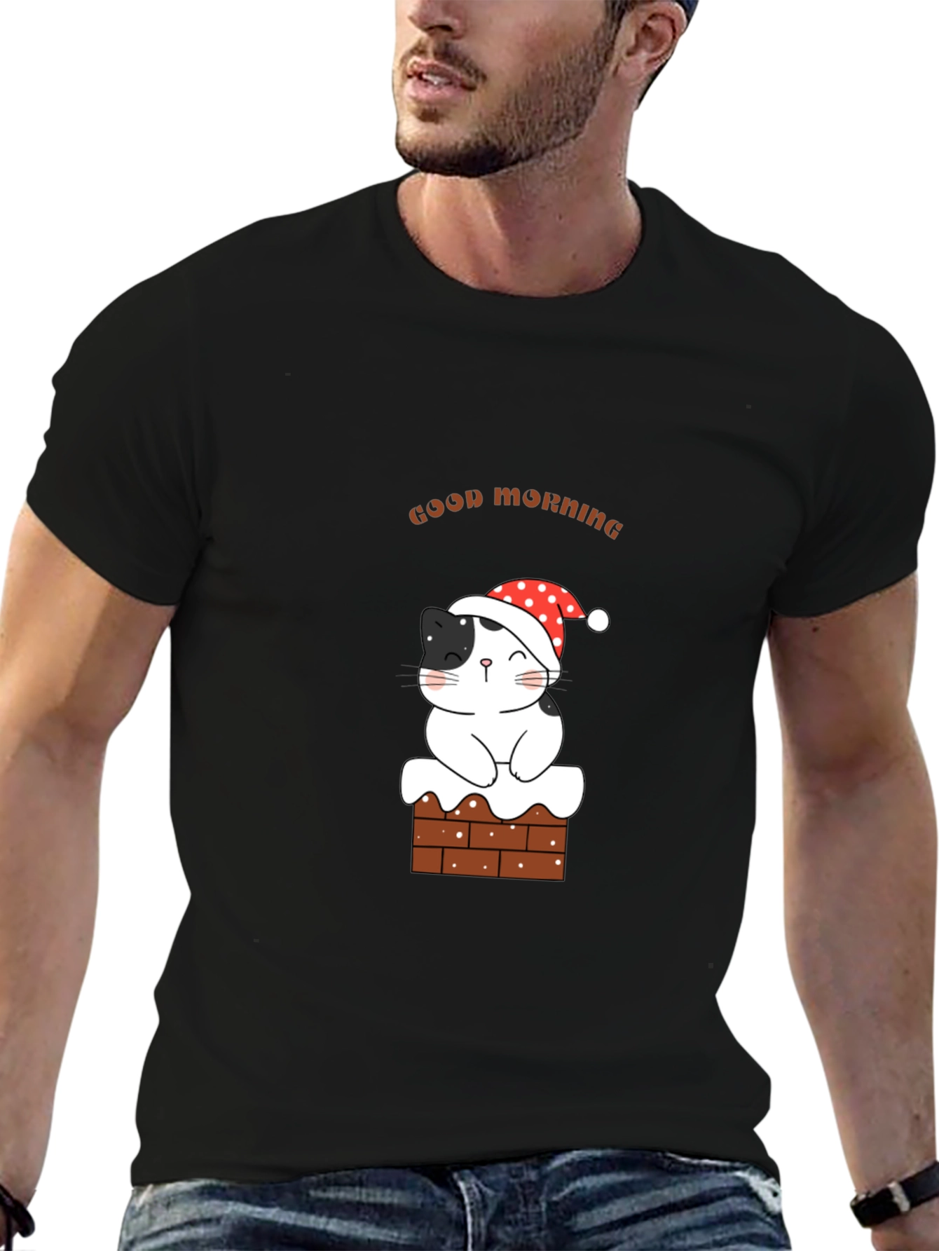 Festive Cat Good Morning Graphic Tee
