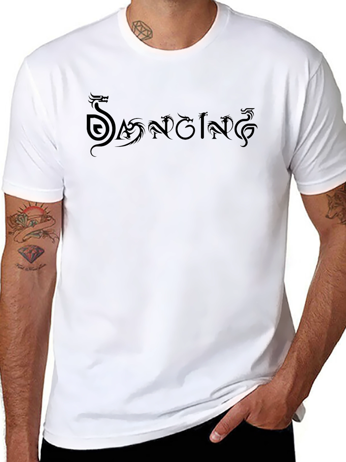 Mens Black Dragon Script T-Shirt