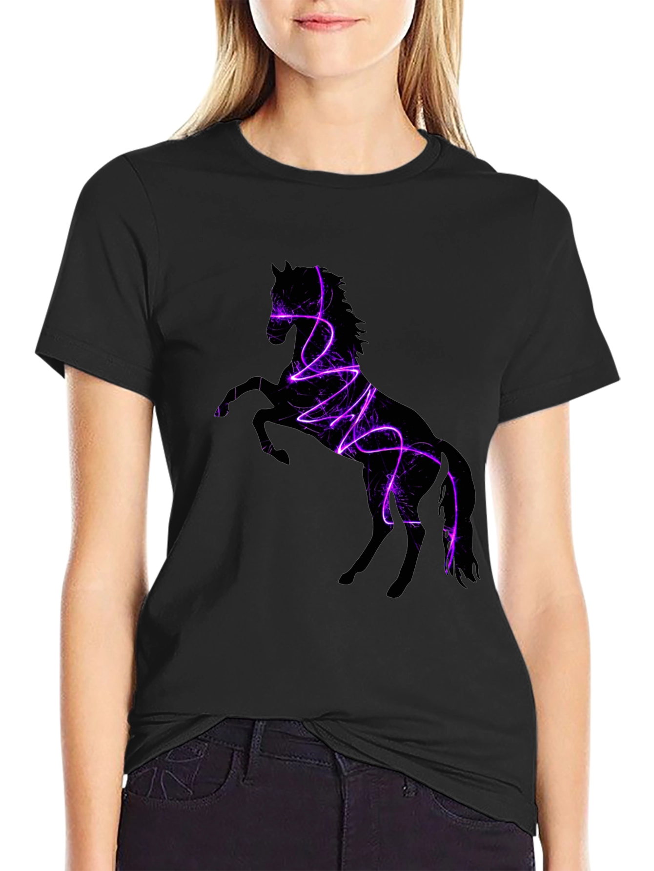Electric Horse Graphic Tee - Stylish Black T-Shirt