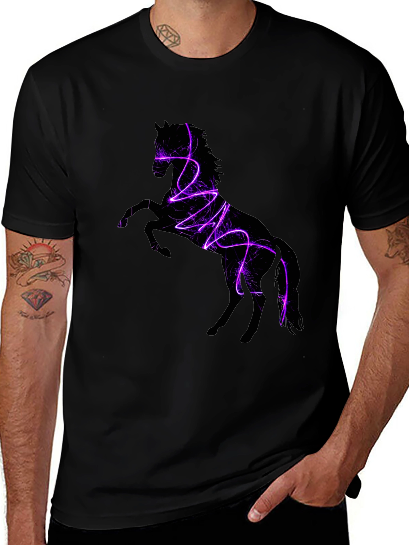 Electric Horse Graphic Tee - Stylish Black T-Shirt