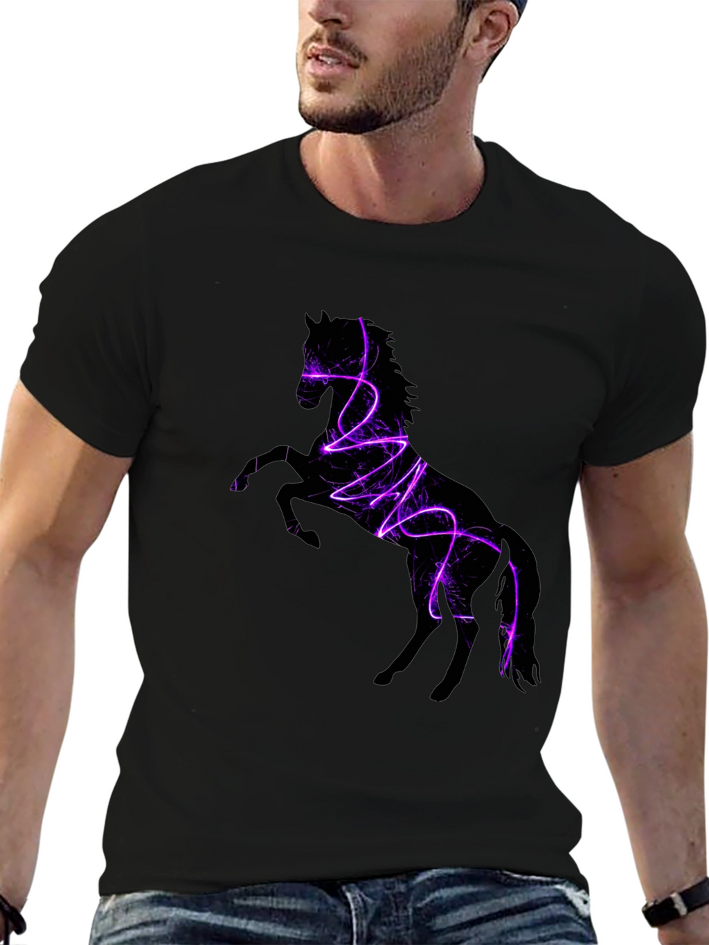 Electric Horse Graphic Tee - Stylish Black T-Shirt