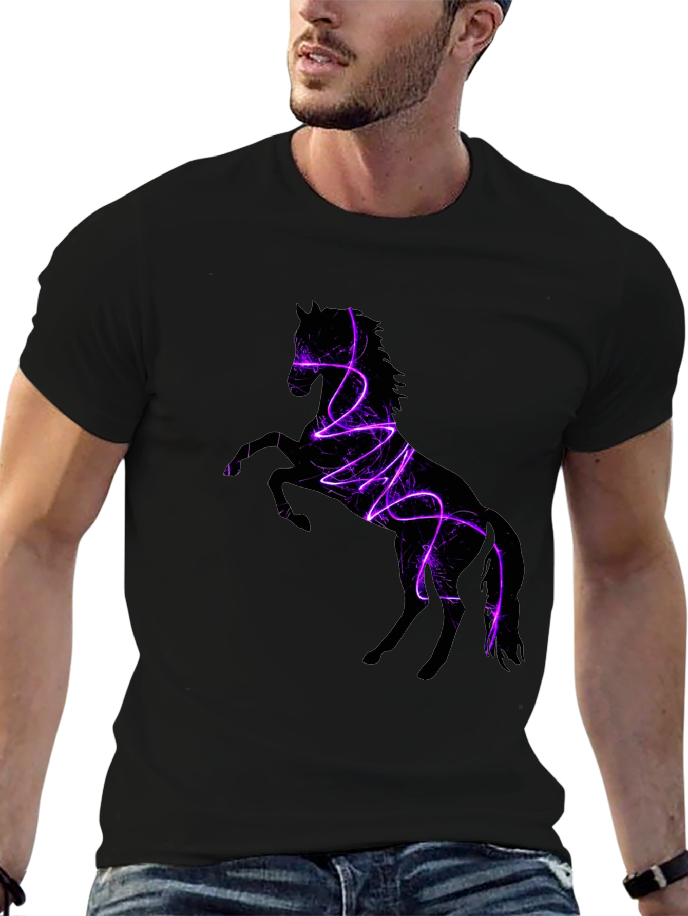 Electric Horse Graphic Tee - Stylish Black T-Shirt