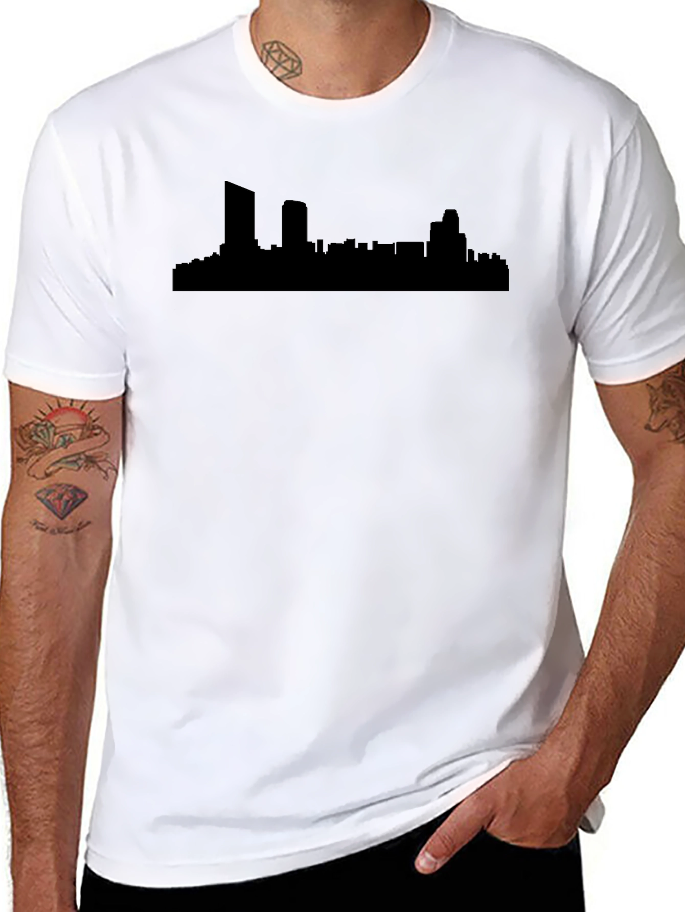 Cityscape Silhouette Mens Black T-Shirt