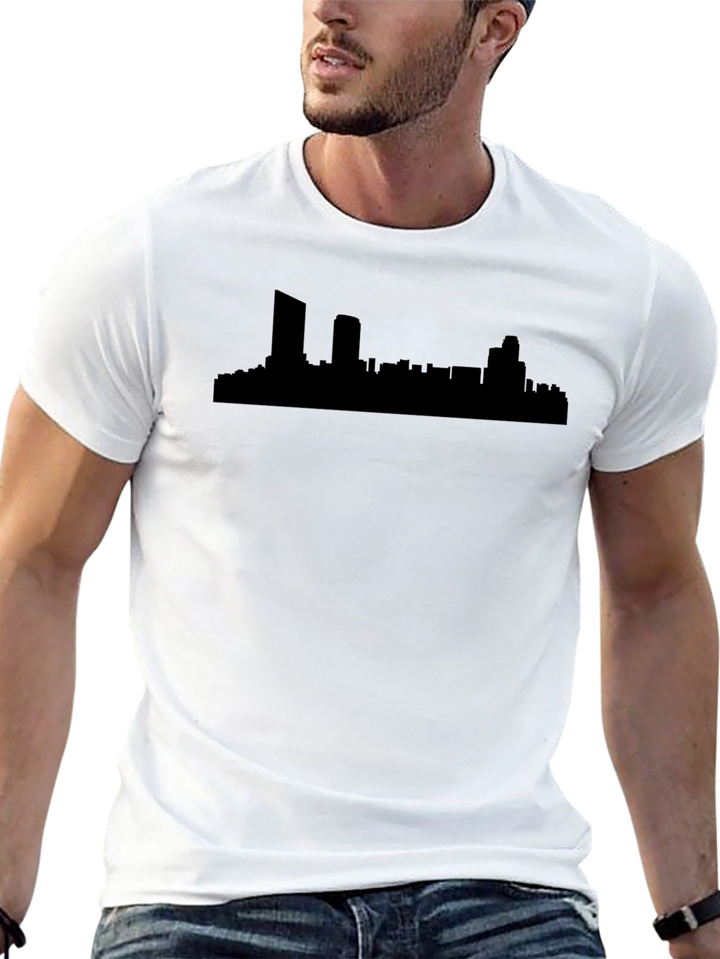 Cityscape Silhouette Mens Black T-Shirt
