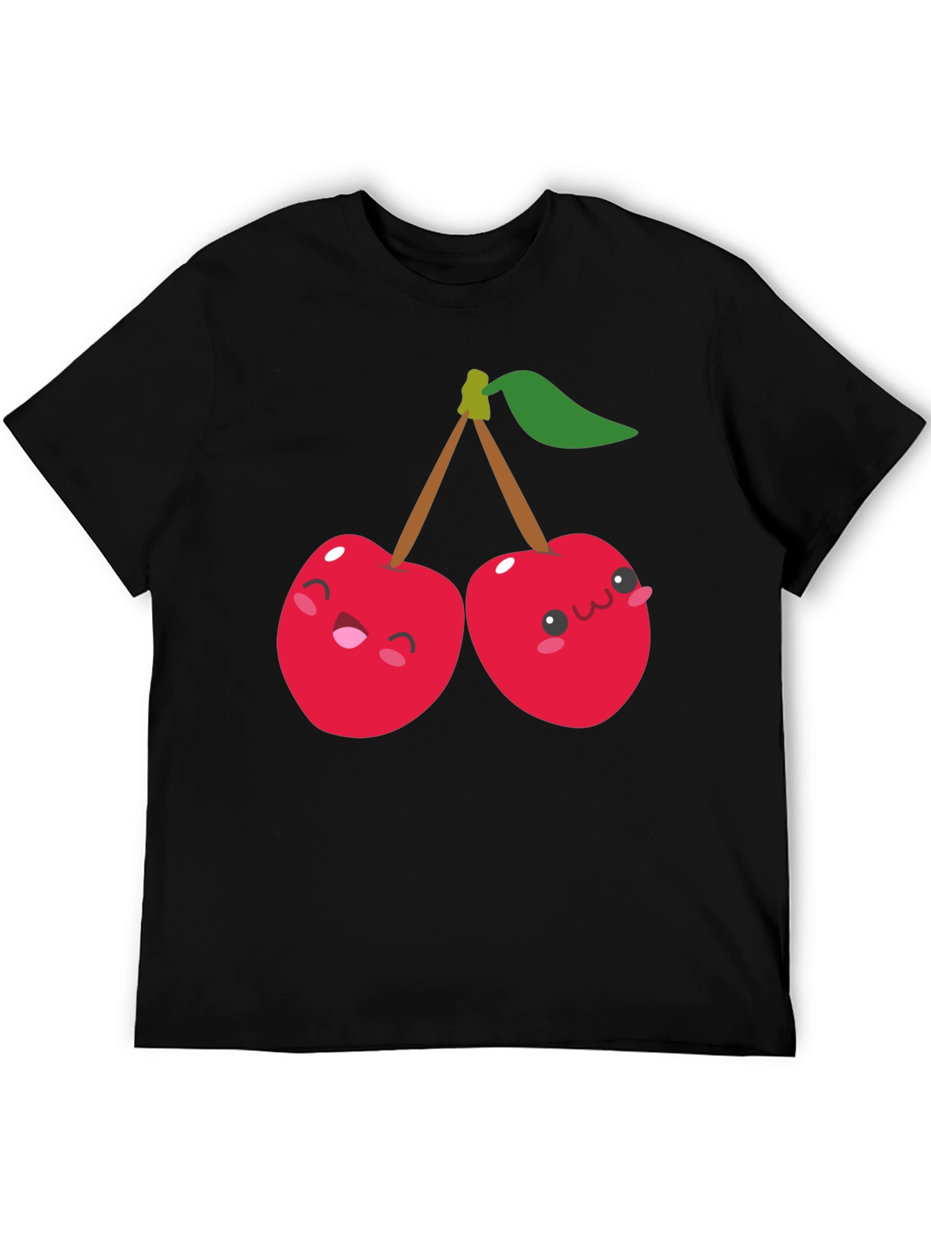 Cute Cherry Cartoon Graphic Black T-Shirt