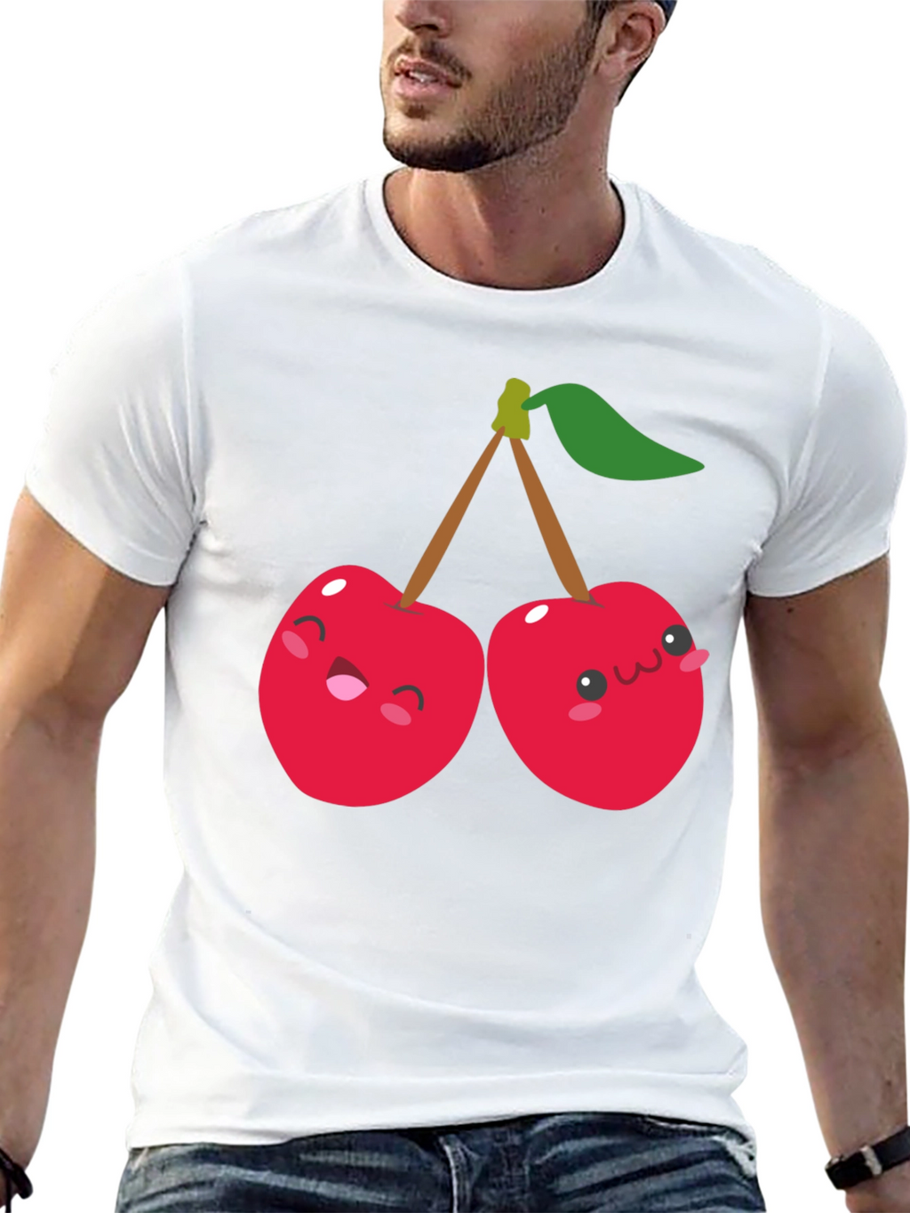 Cute Cherry Cartoon Graphic Black T-Shirt