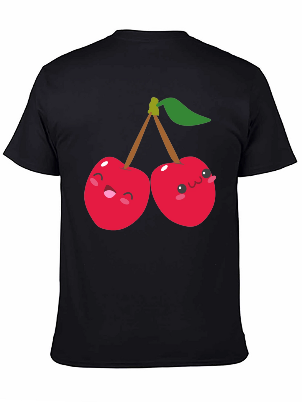 Cute Cherry Cartoon Graphic Black T-Shirt