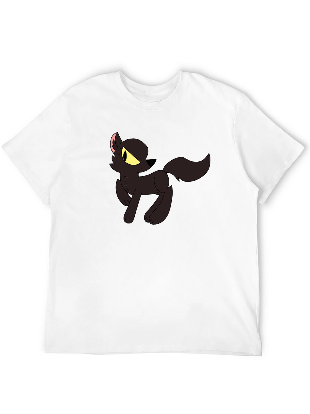 Black T-Shirt with Cartoon Wolf Design