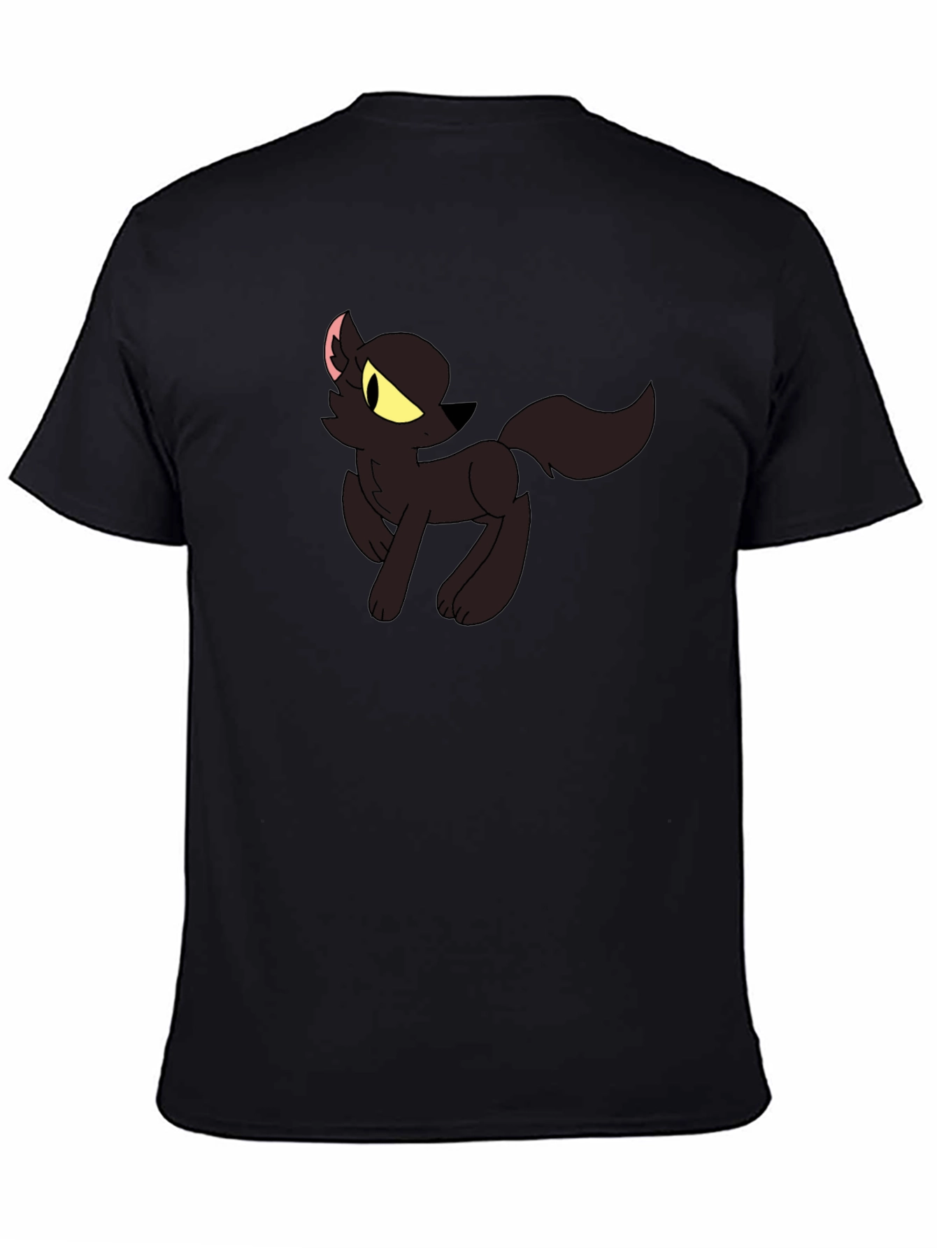 Black T-Shirt with Cartoon Wolf Design