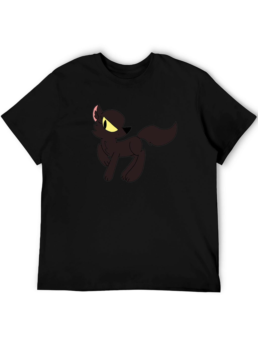 Black T-Shirt with Cartoon Wolf Design