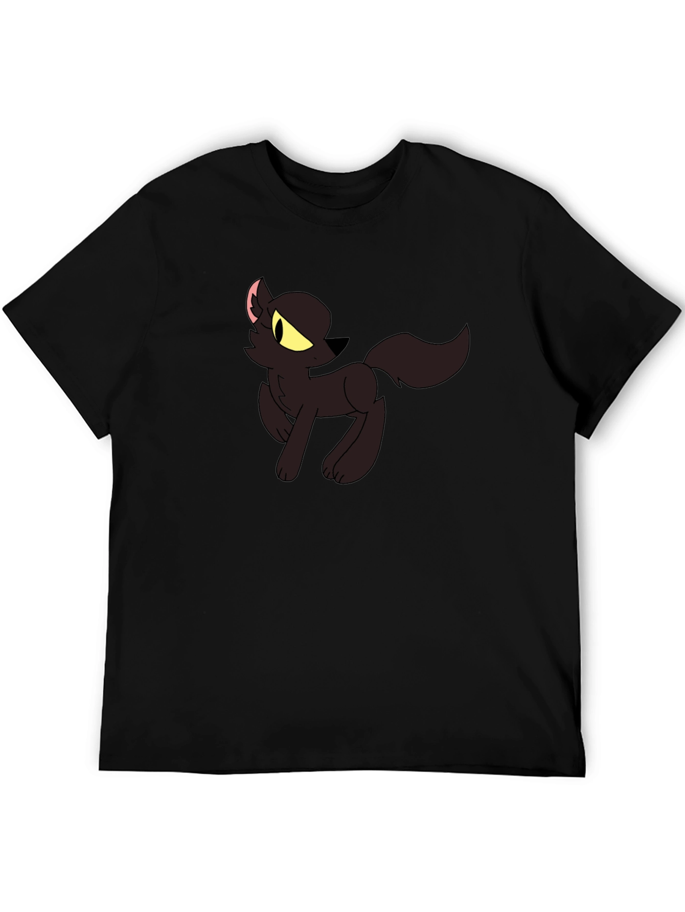 Black T-Shirt with Cartoon Wolf Design