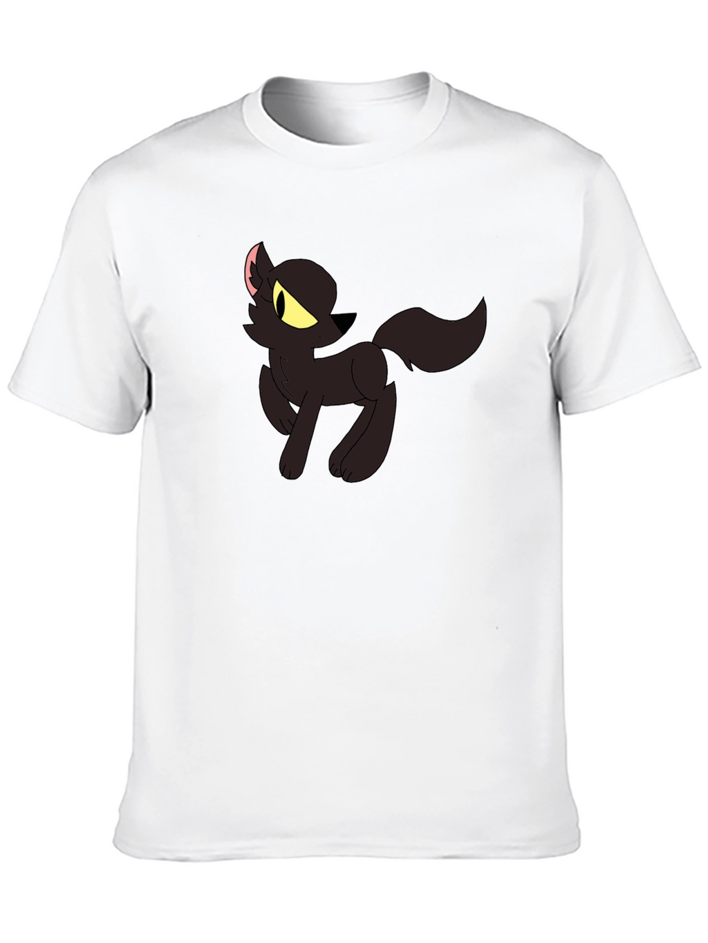 Black T-Shirt with Cartoon Wolf Design