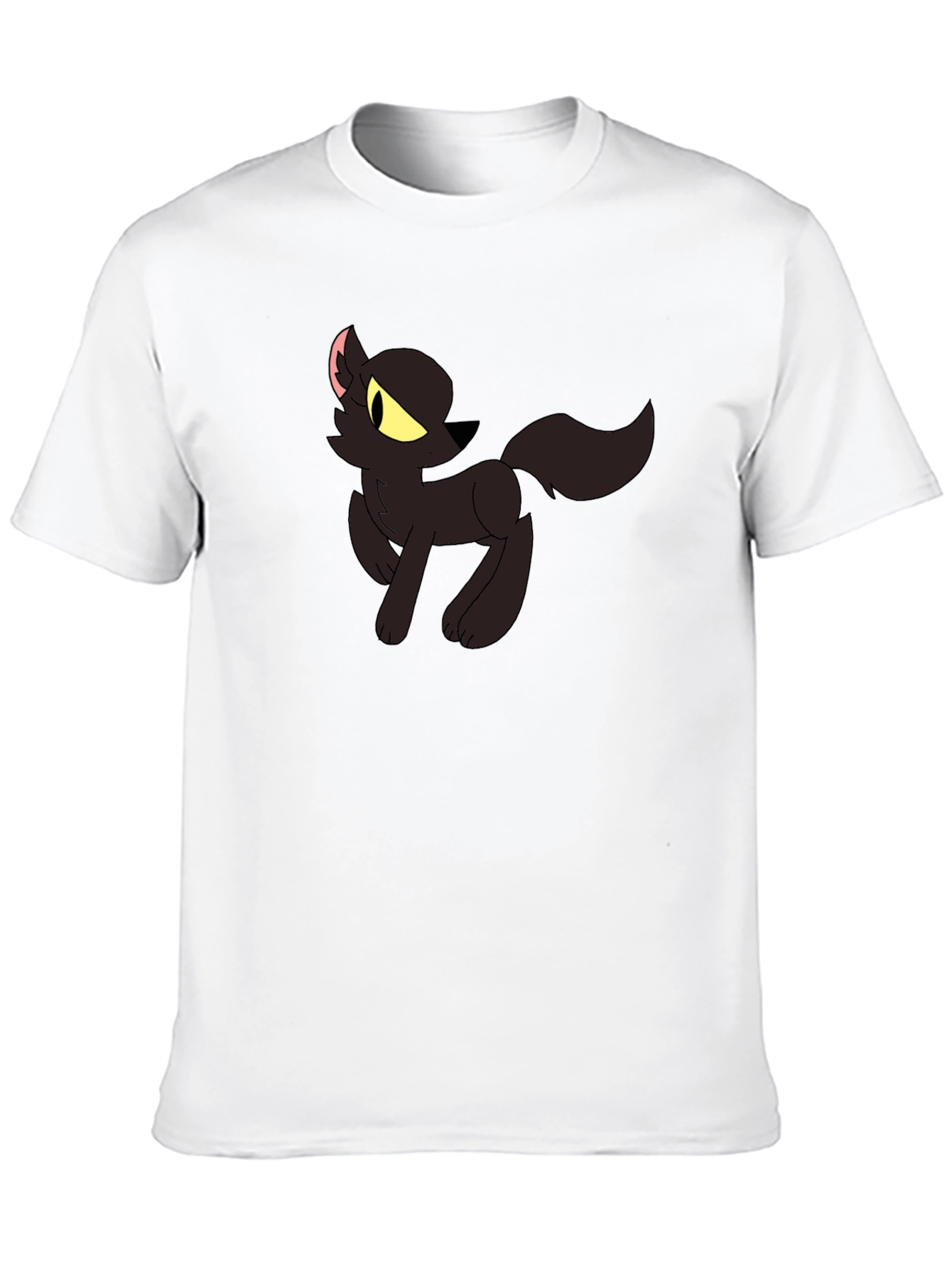 Black T-Shirt with Cartoon Wolf Design