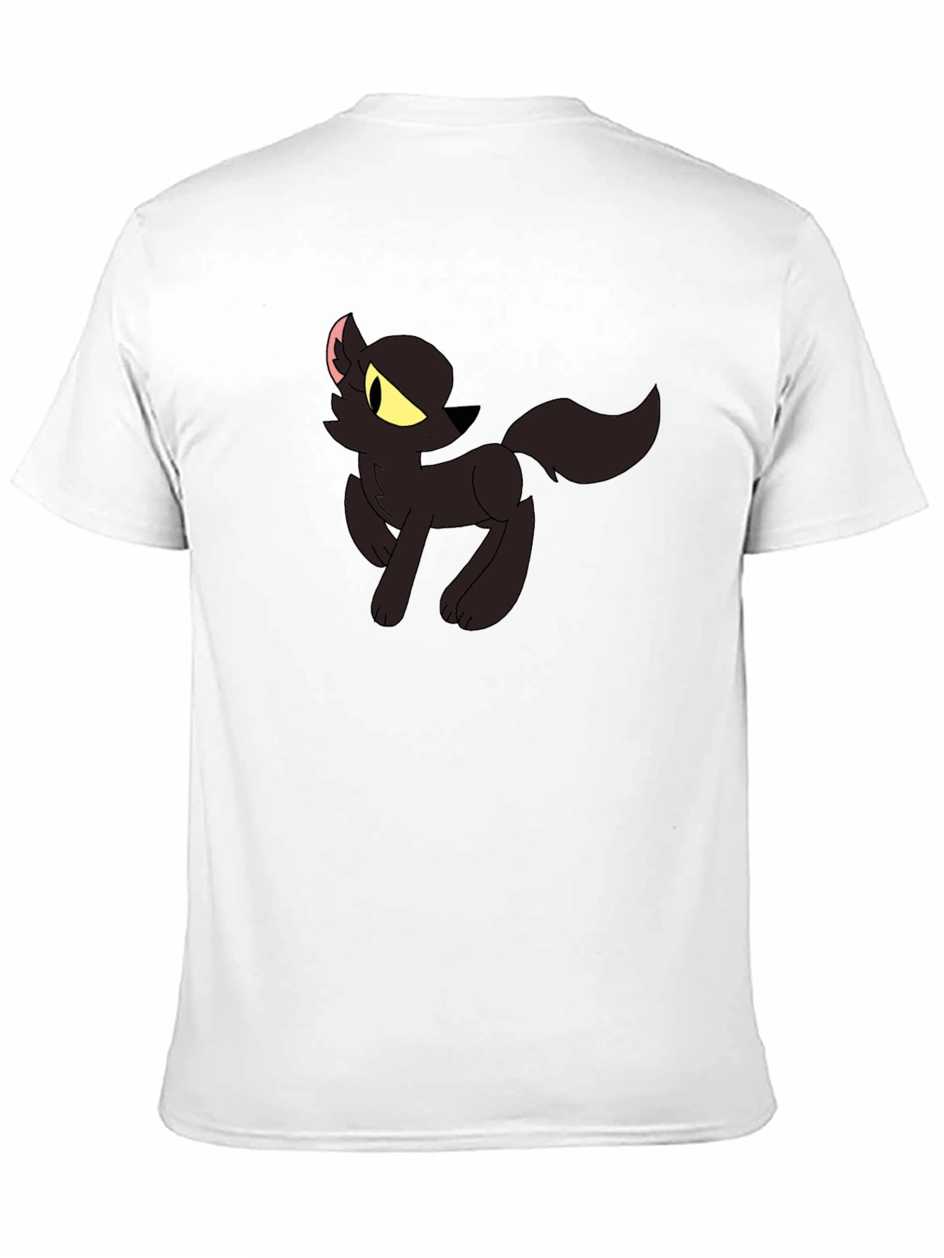 Black T-Shirt with Cartoon Wolf Design