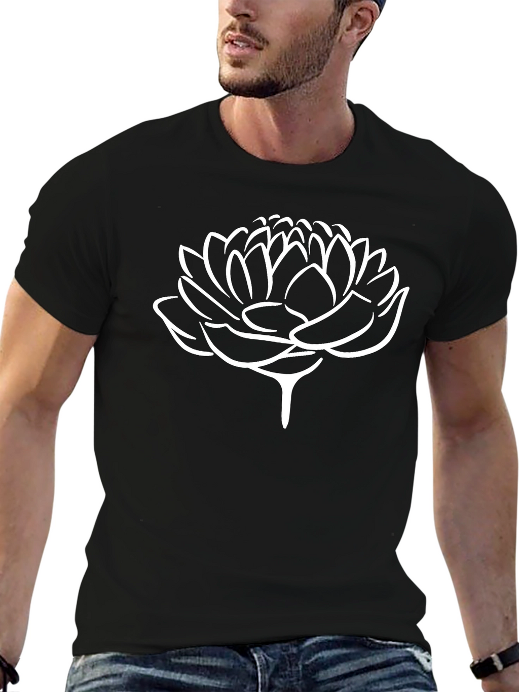 Lotus Flower Graphic Black T-Shirt