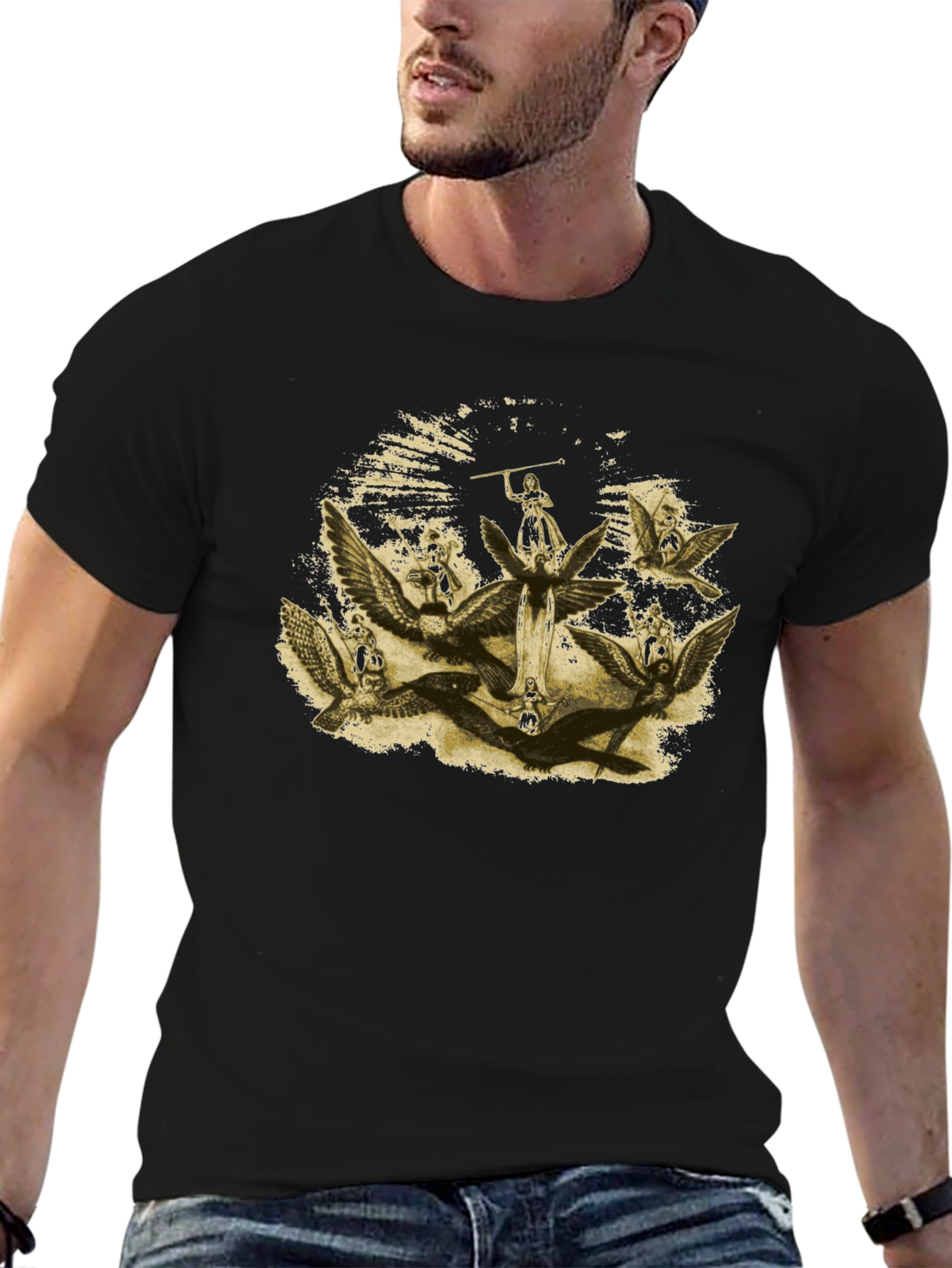 Angelic Graphic Print Black T-Shirt