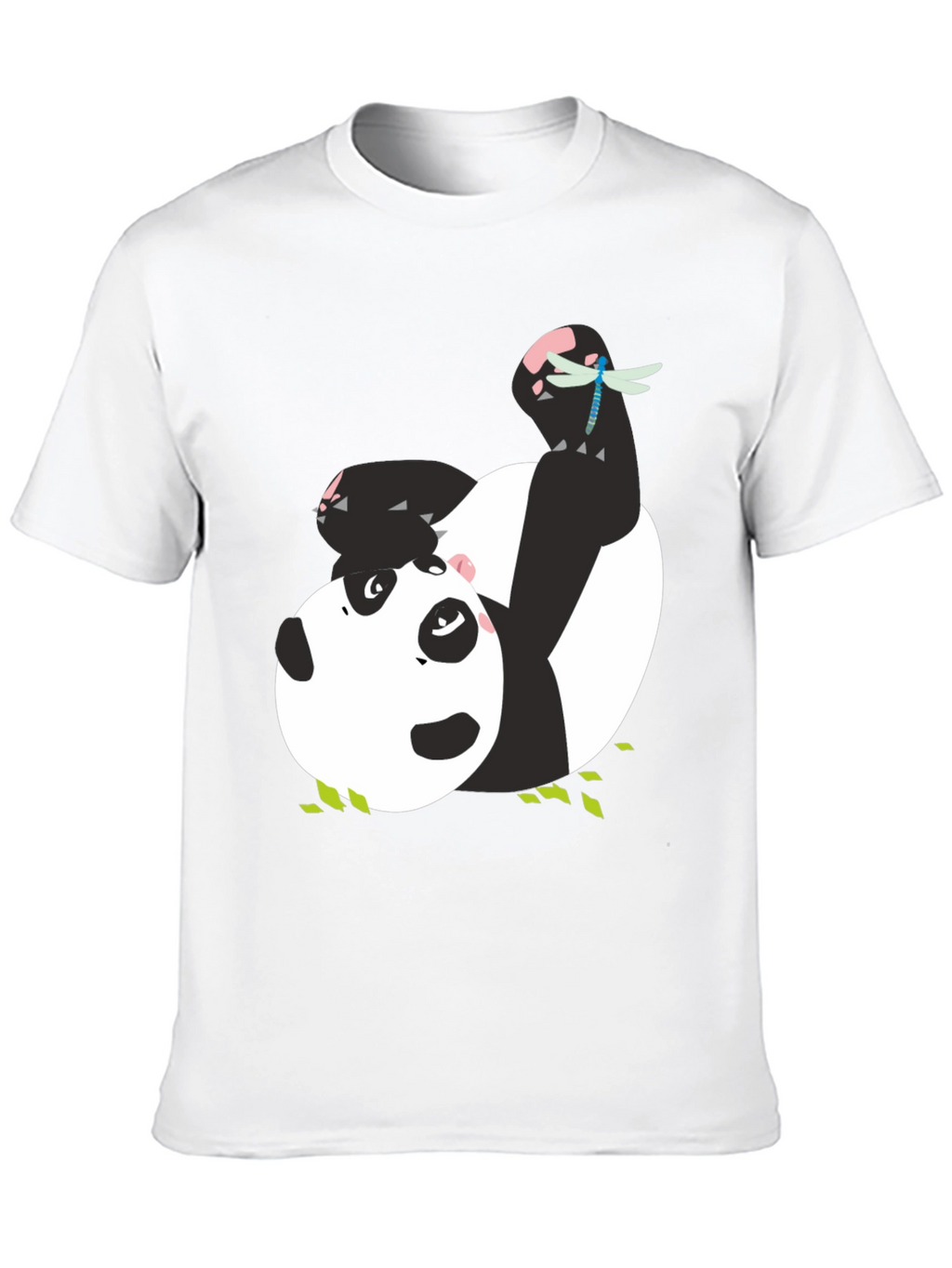 Cute Panda & Dragonfly Graphic Black T-Shirt