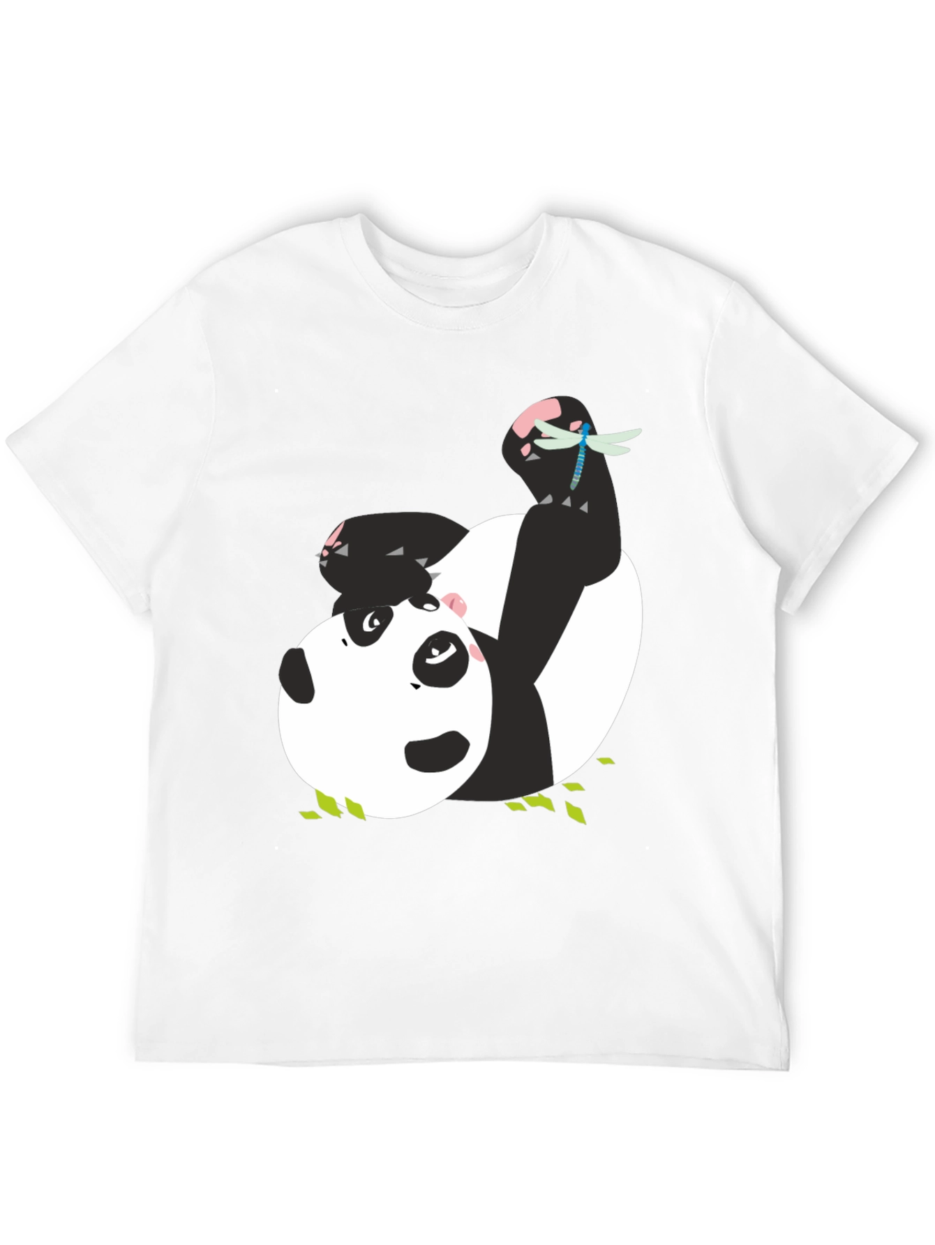 Cute Panda & Dragonfly Graphic Black T-Shirt