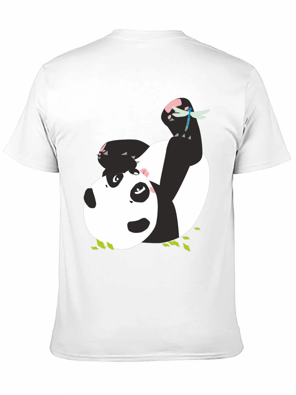 Cute Panda & Dragonfly Graphic Black T-Shirt