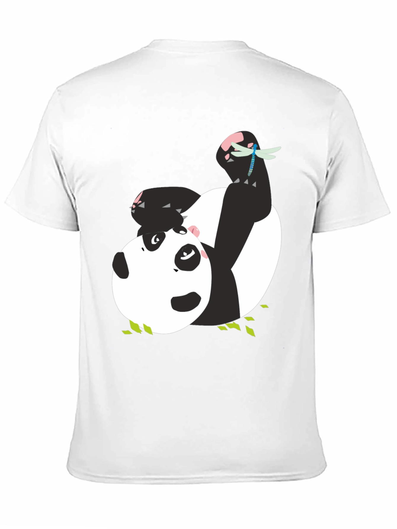Cute Panda & Dragonfly Graphic Black T-Shirt