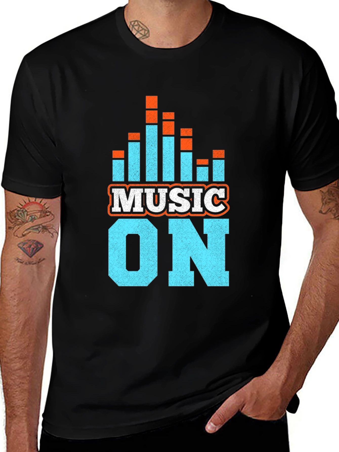 Music On Graphic Tee - Black Cotton Blend