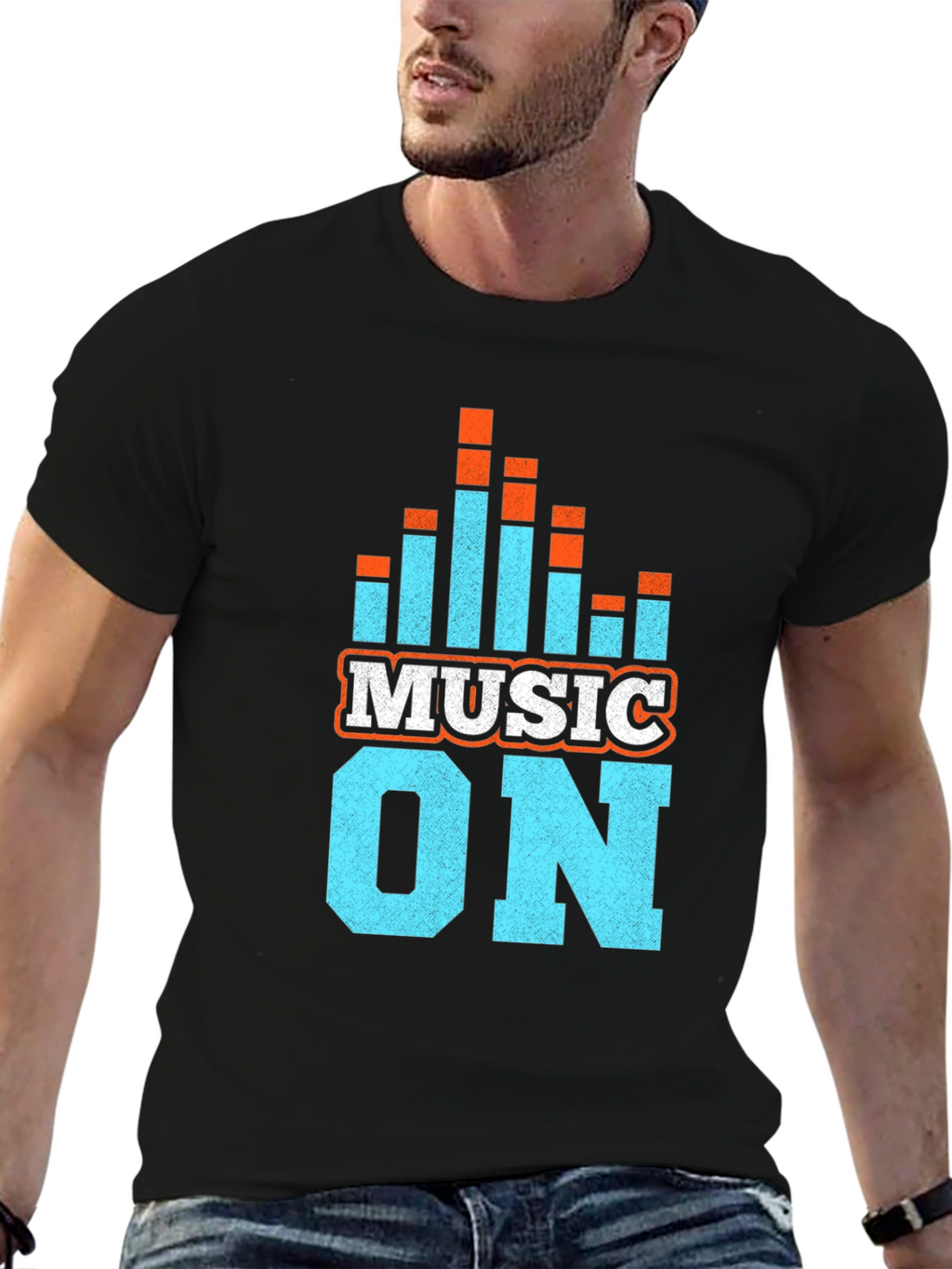 Music On Graphic Tee - Black Cotton Blend