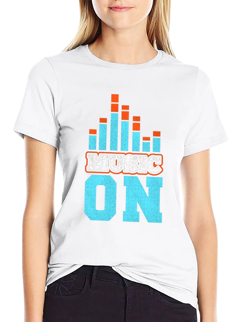 Music On Graphic Tee - Black Cotton Blend