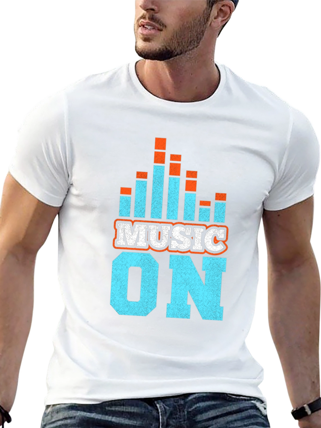 Music On Graphic Tee - Black Cotton Blend