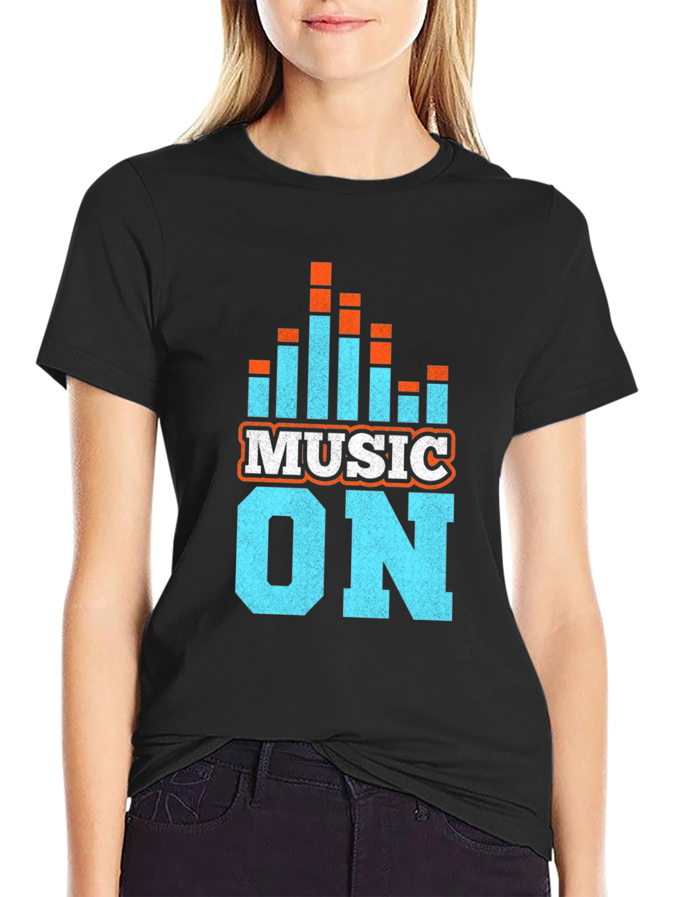 Music On Graphic Tee - Black Cotton Blend