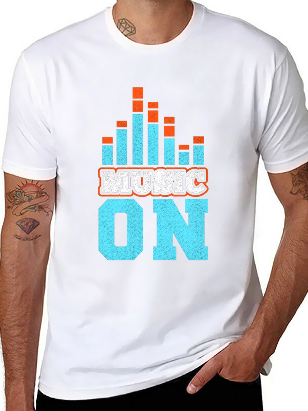 Music On Graphic Tee - Black Cotton Blend