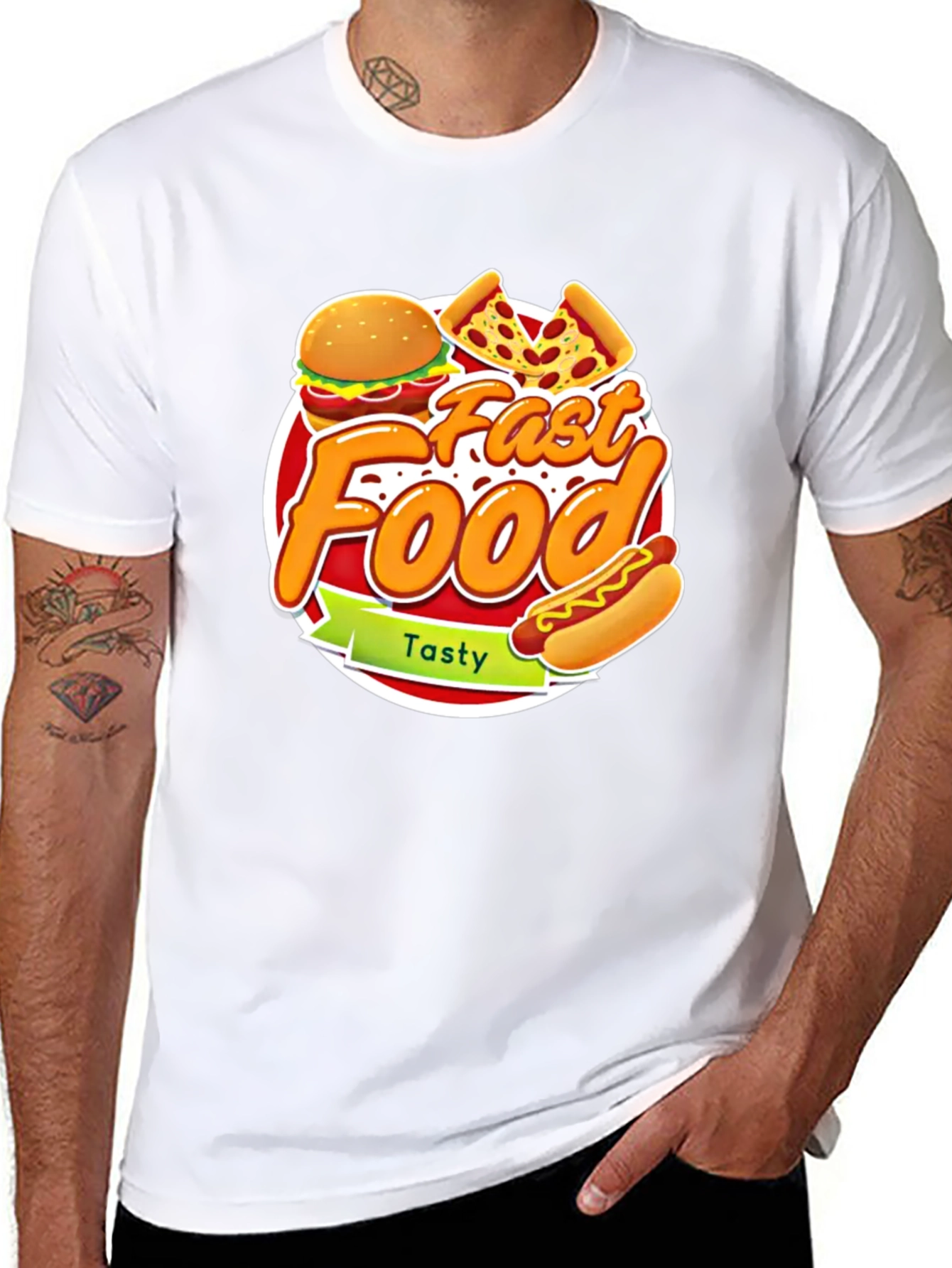 Fast Food Graphic Tee - Tasty Burger Pizza Hotdog!