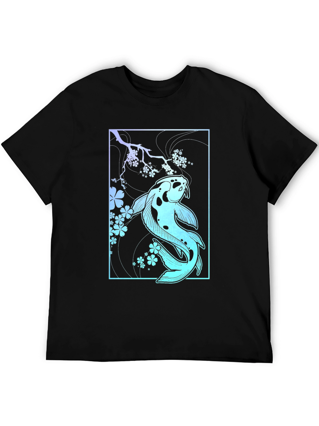 Koi Fish & Blossoms Graphic Tee - Black