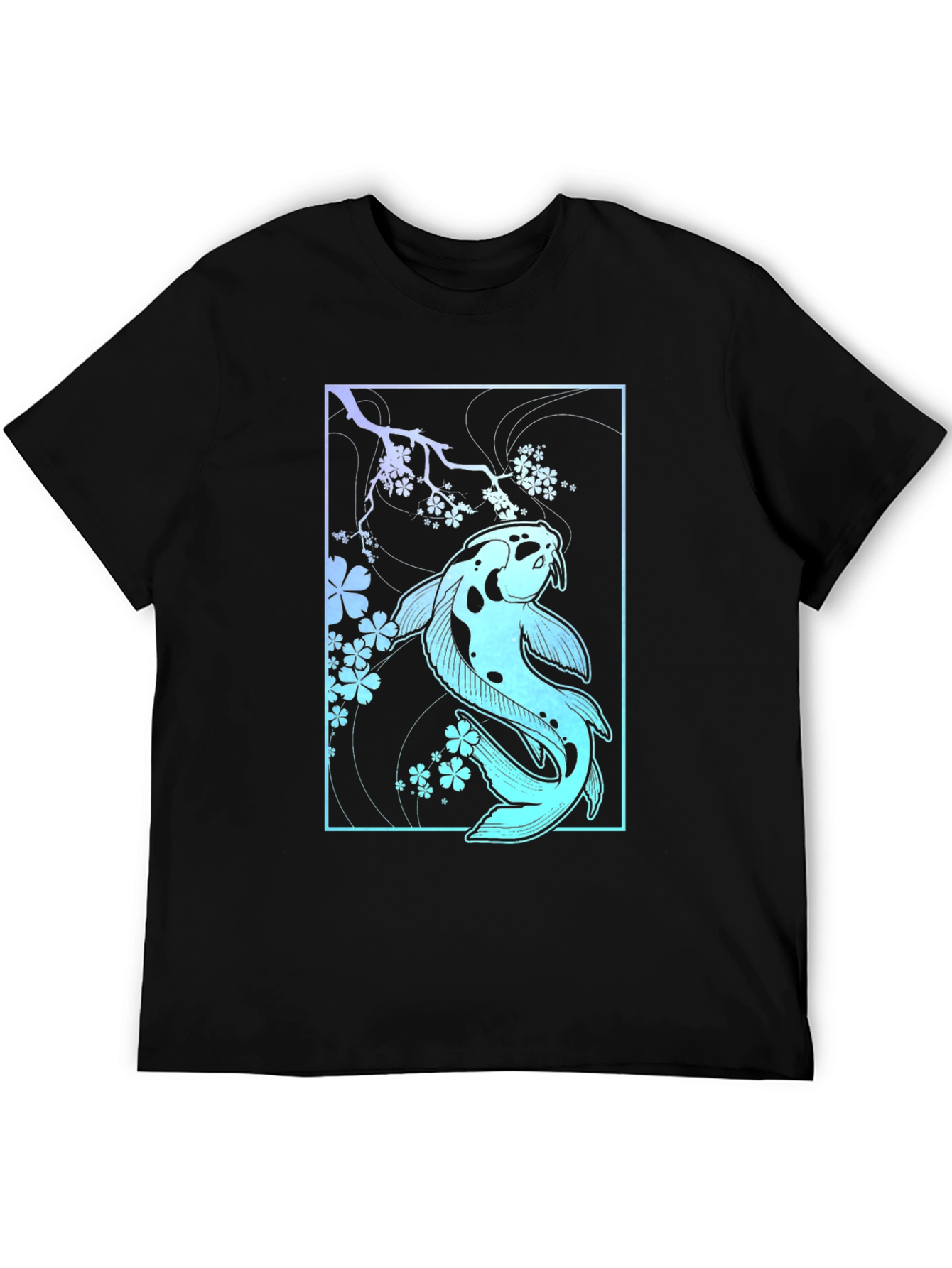 Koi Fish & Blossoms Graphic Tee - Black