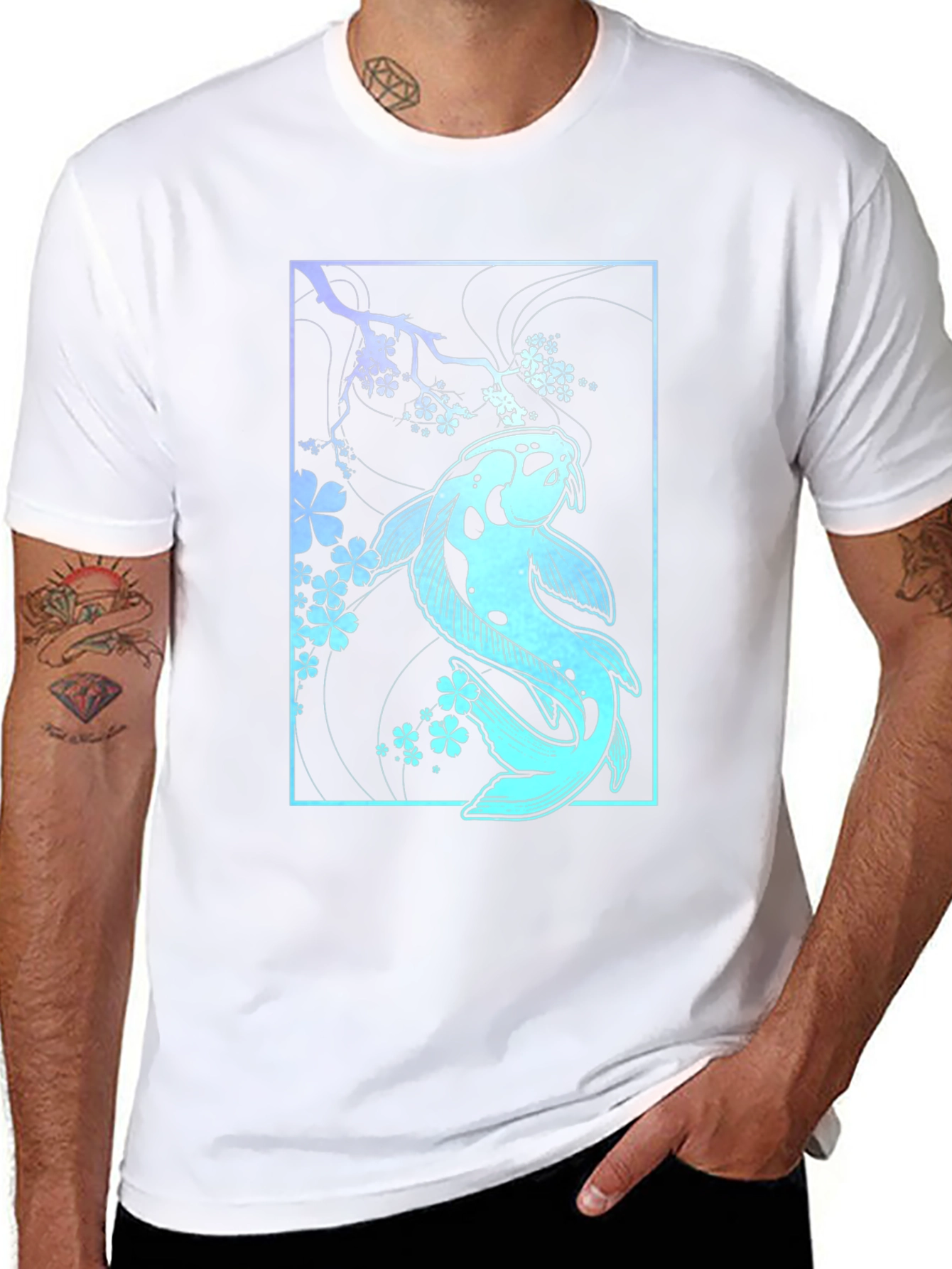 Koi Fish & Blossoms Graphic Tee - Black