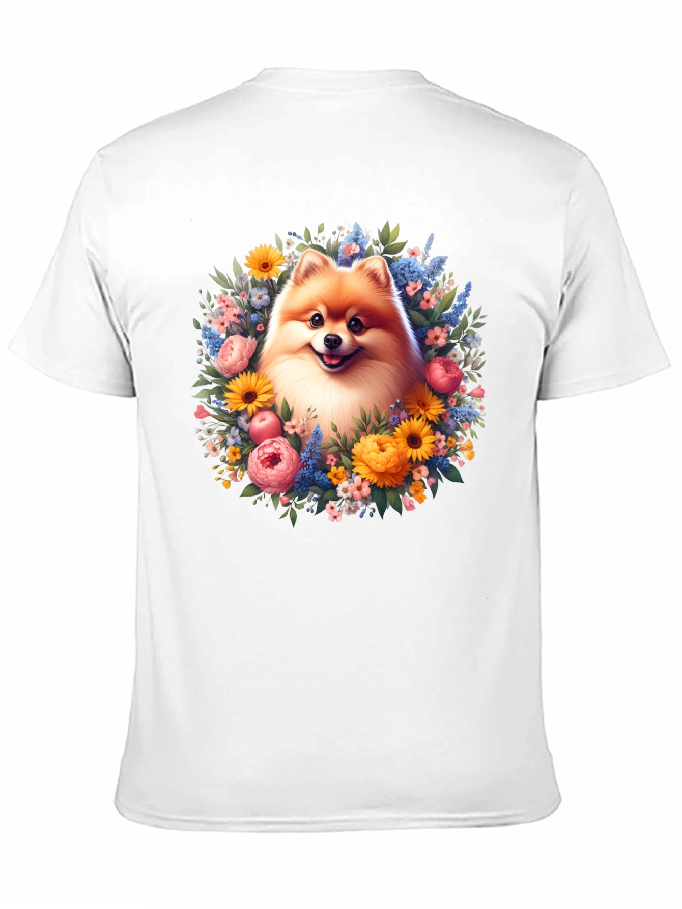 Dog Surrounded by Flowers Graphic T-Shirt
