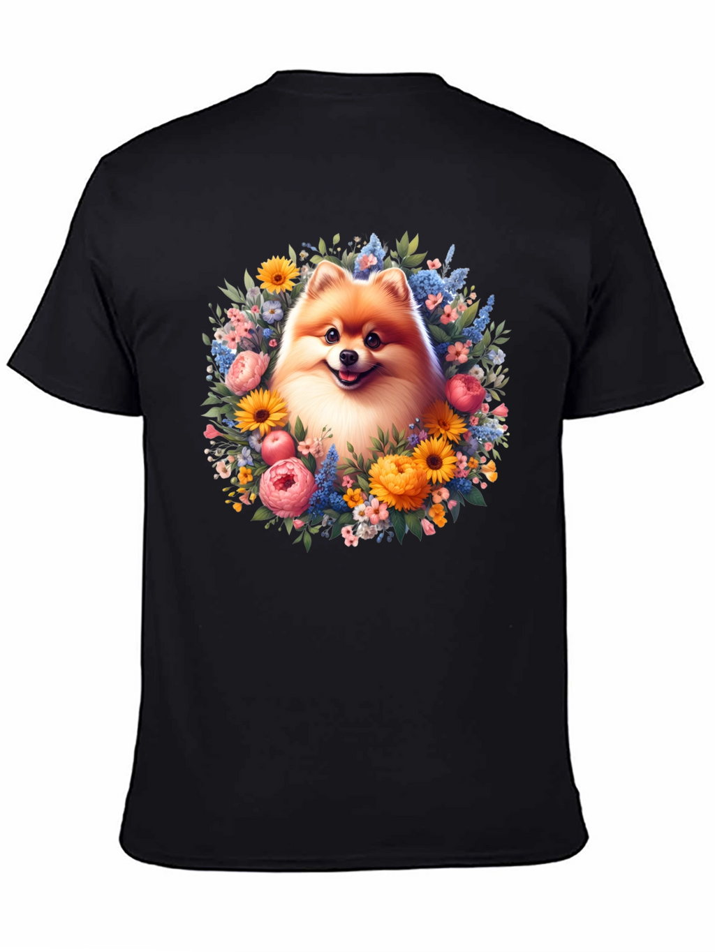 Dog Surrounded by Flowers Graphic T-Shirt