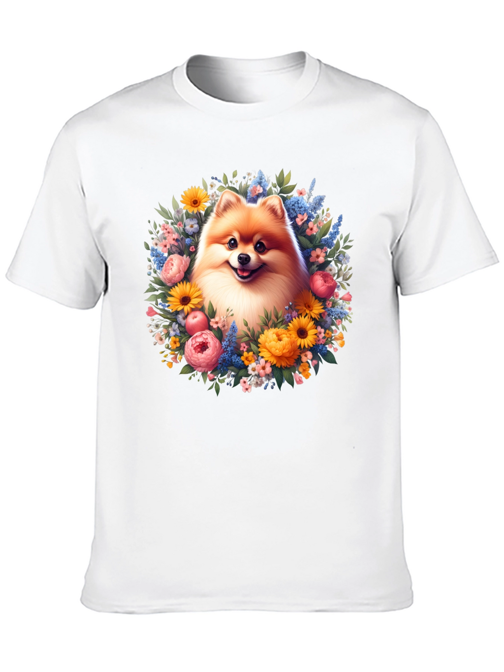Dog Surrounded by Flowers Graphic T-Shirt
