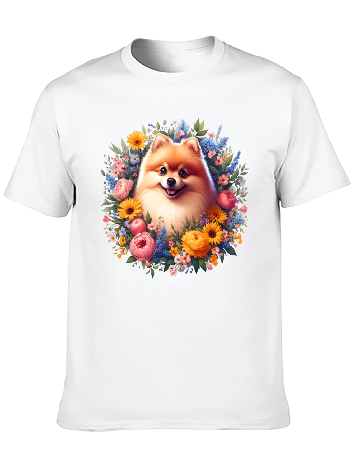 Dog Surrounded by Flowers Graphic T-Shirt